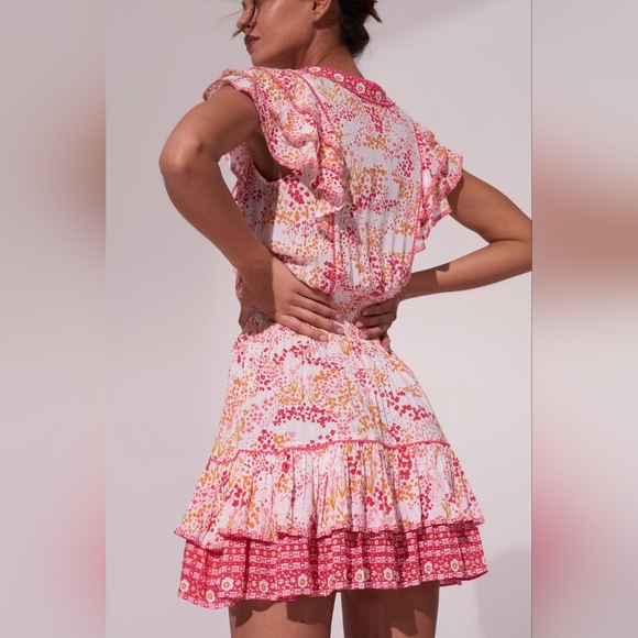 Poupette St. Barth Camila Mini Dress White Pink Tulipe Women's Size Medium M - Picture 2 of 14